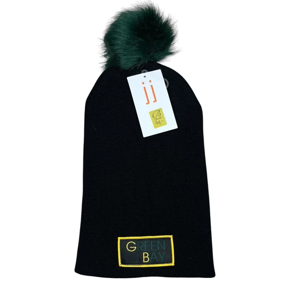 Jovan Jane Green Bay Packers Hat Beanie Adult Black Green Gold‎ Pom New Tags $44